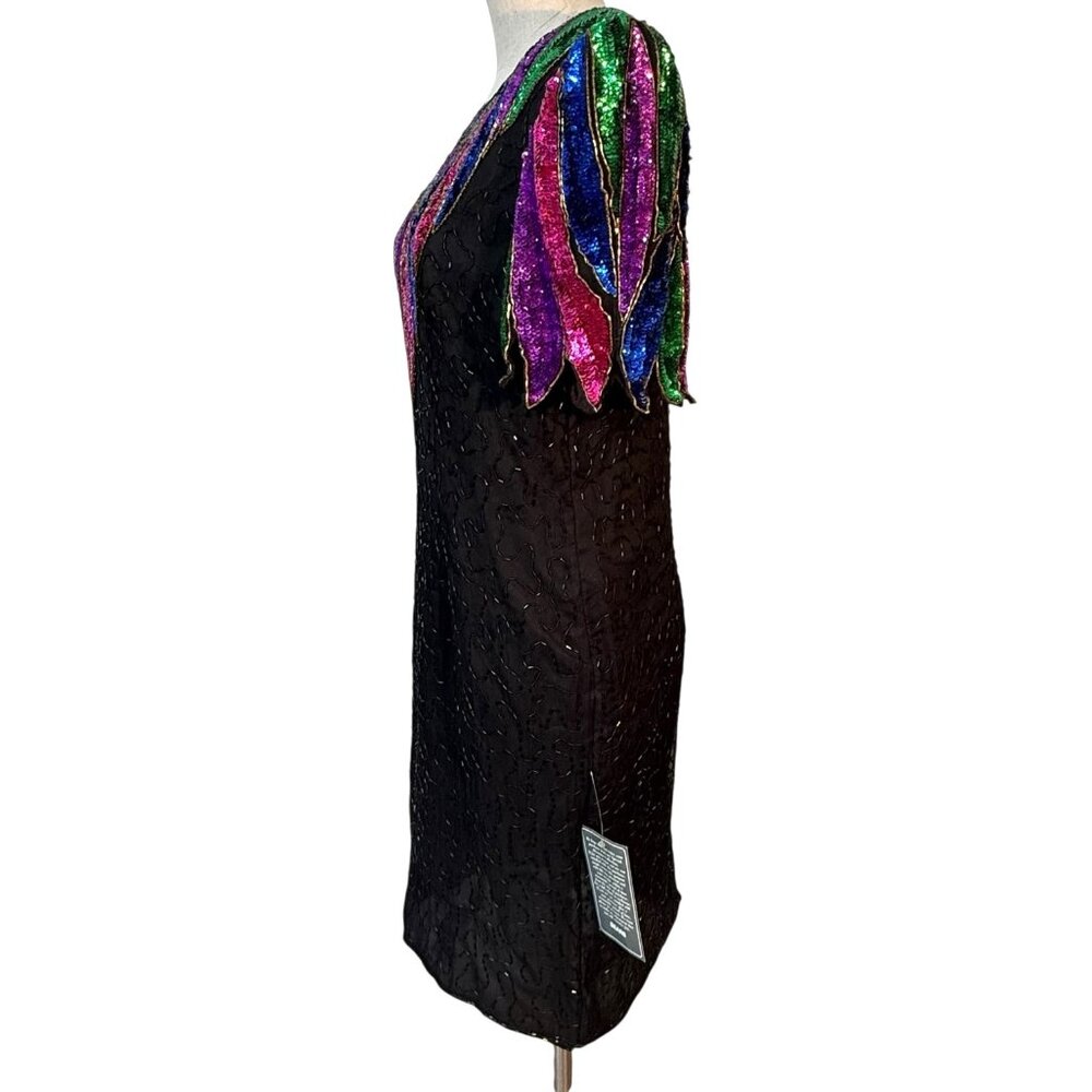 VTG Women’s Stenay Evening Dress Black With Sequins Beads Size Large Formal New - Picture 6 of 10